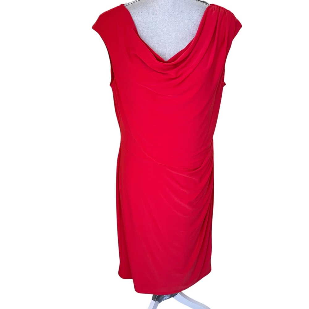 Lauren Ralph Lauren Orange Jersey Knit Cowl Neck Cap Sleeve Ruched Sheath Dress